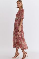 Printed half sleeve v-neck midi dress