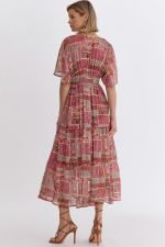 Printed half sleeve v-neck midi dress