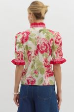 Floral print elasticated short puff sleeve