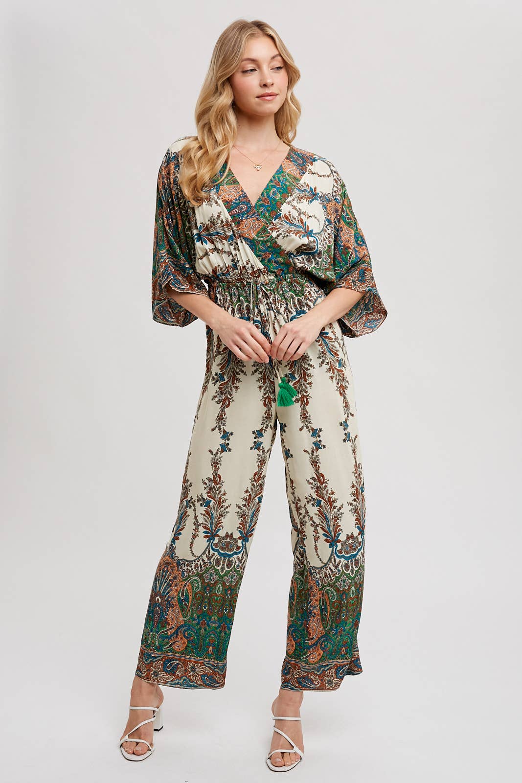 PAISLEY PRINT WRAP JUMPSUIT