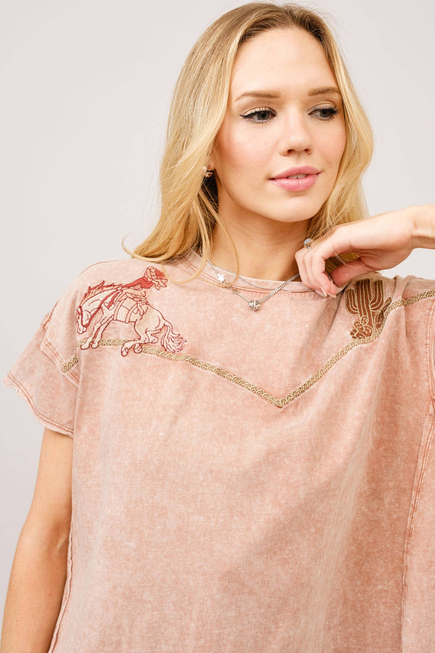 Embroidered Shoulder  T-Shirt