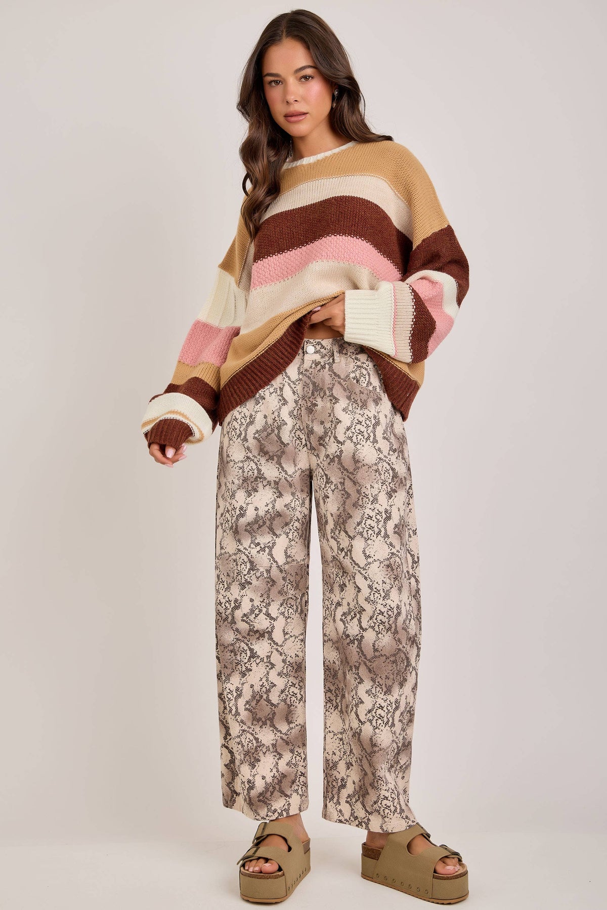 VINTAGE SNAKESKIN PRINT TWILL DENIM BARREL PANT
