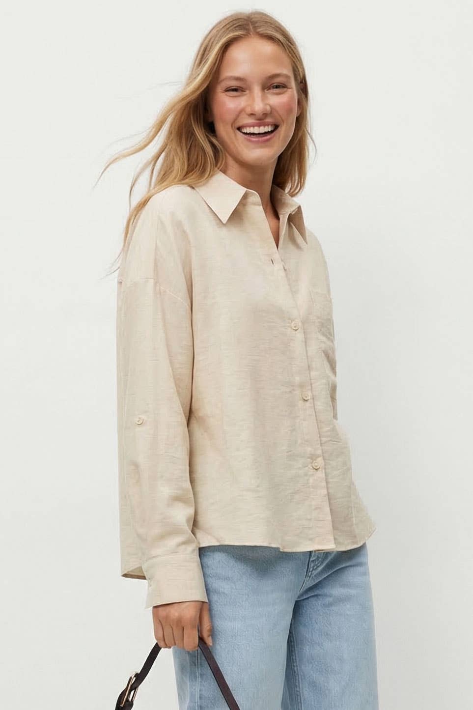 Linen Blend Rolled Sleeve Shirt