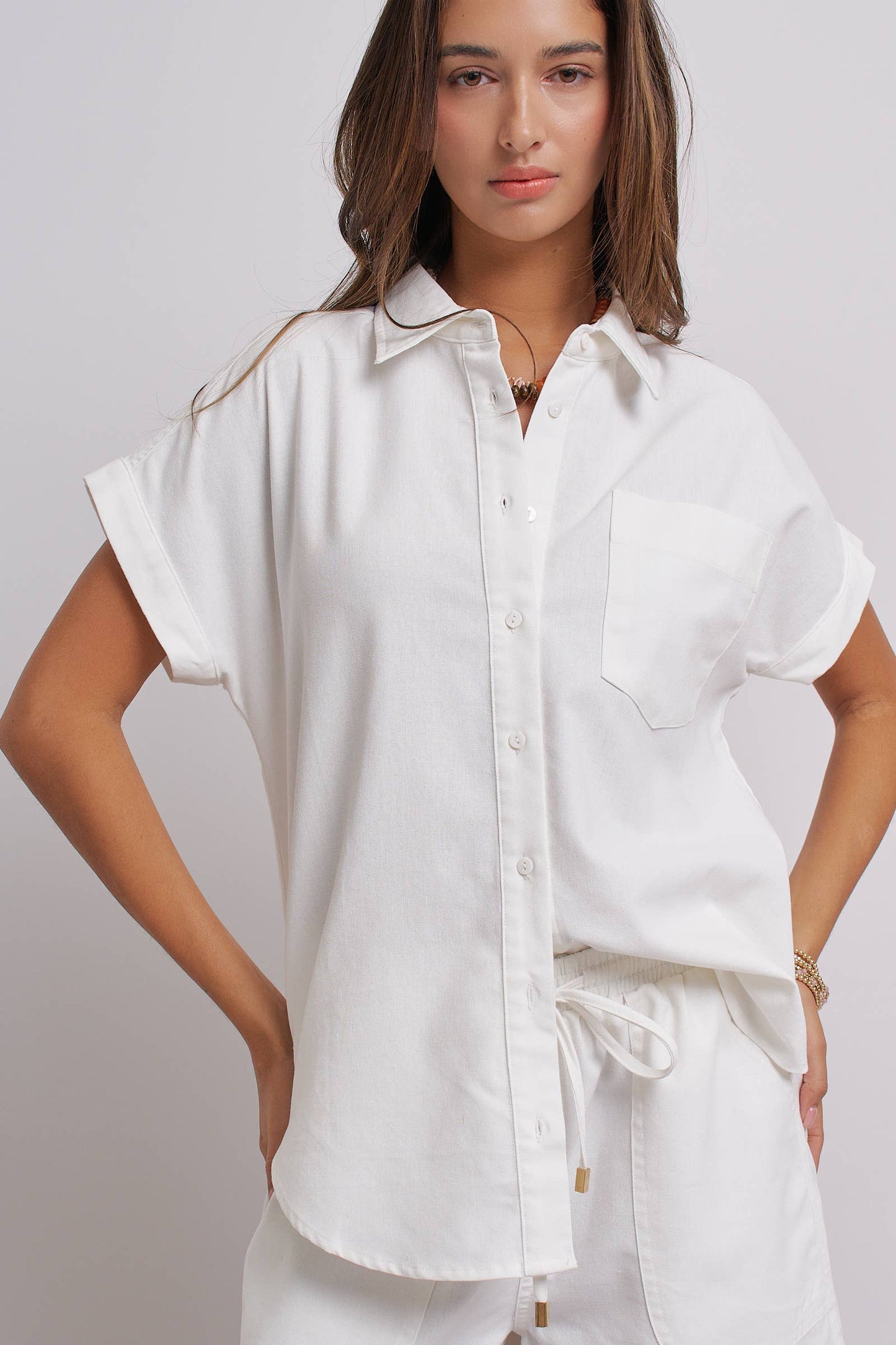 Striped Linen Short Sleeve Button-Down Shirt