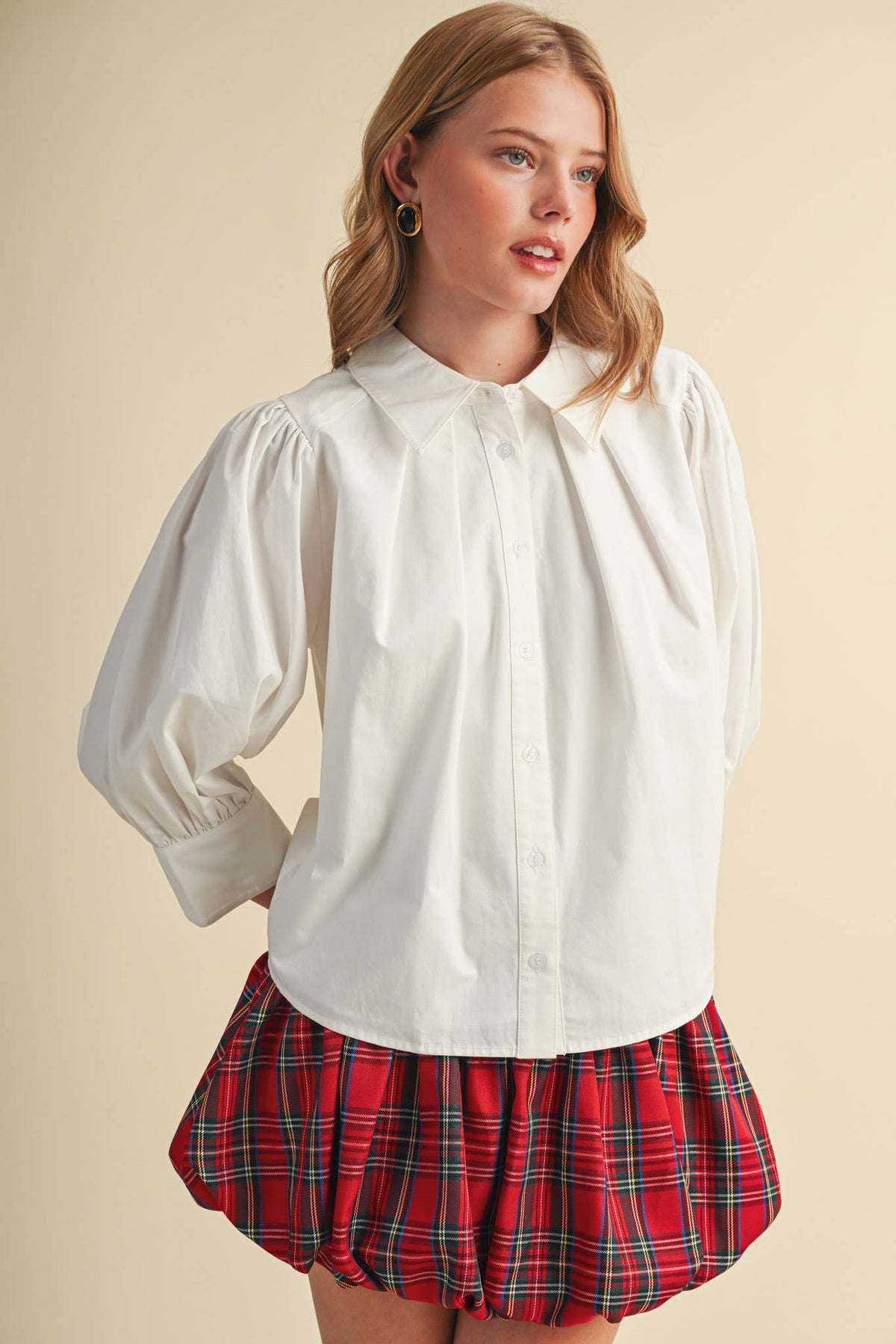 PUFF SLEEVE BUTTON DOWN TOP