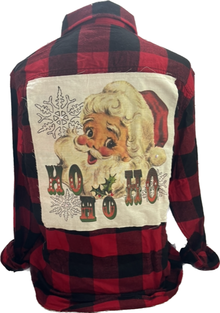 Ho Ho Ho Santa on Red/Black Flannel