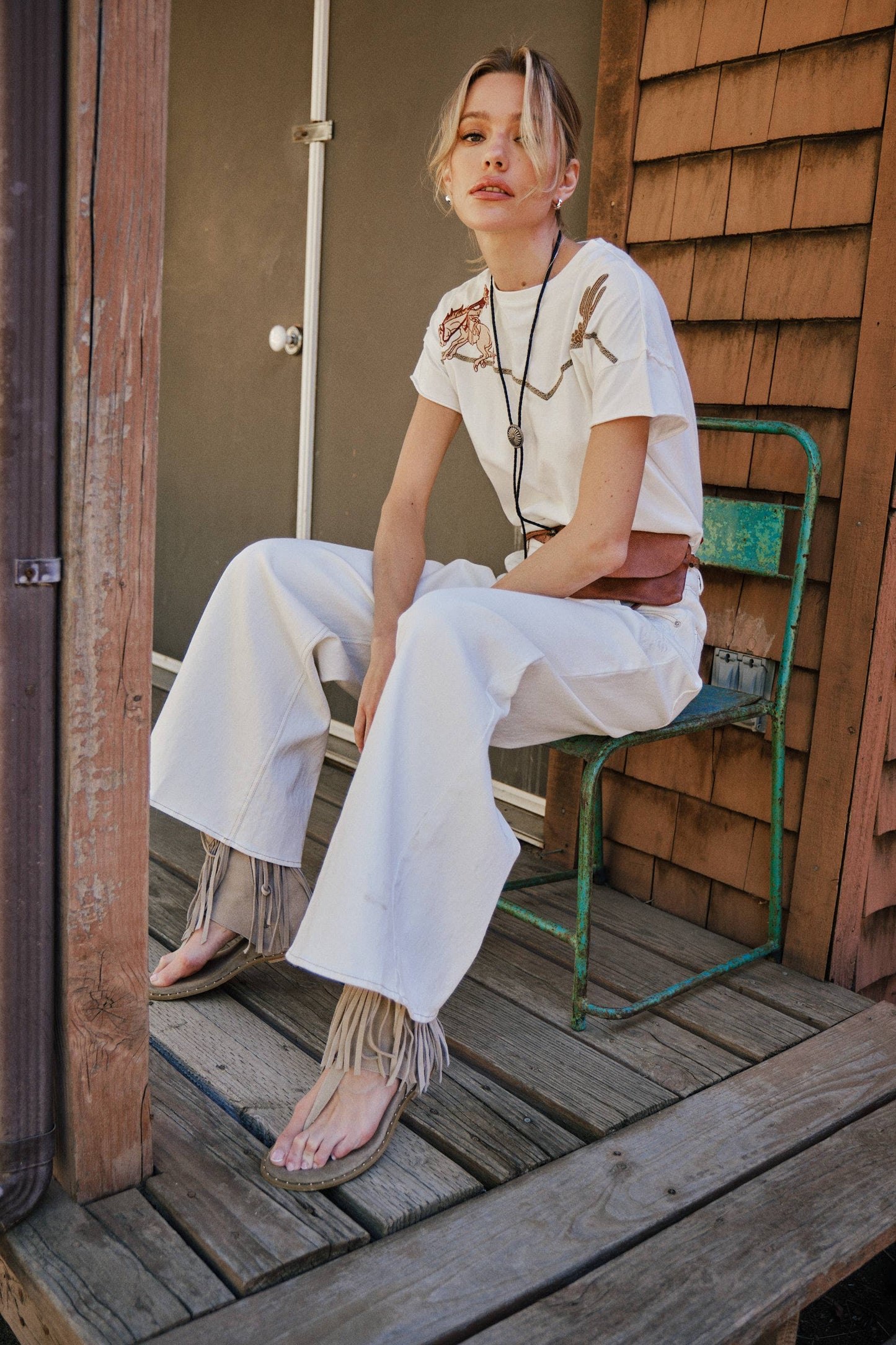 Embroidered Shoulder  T-Shirt