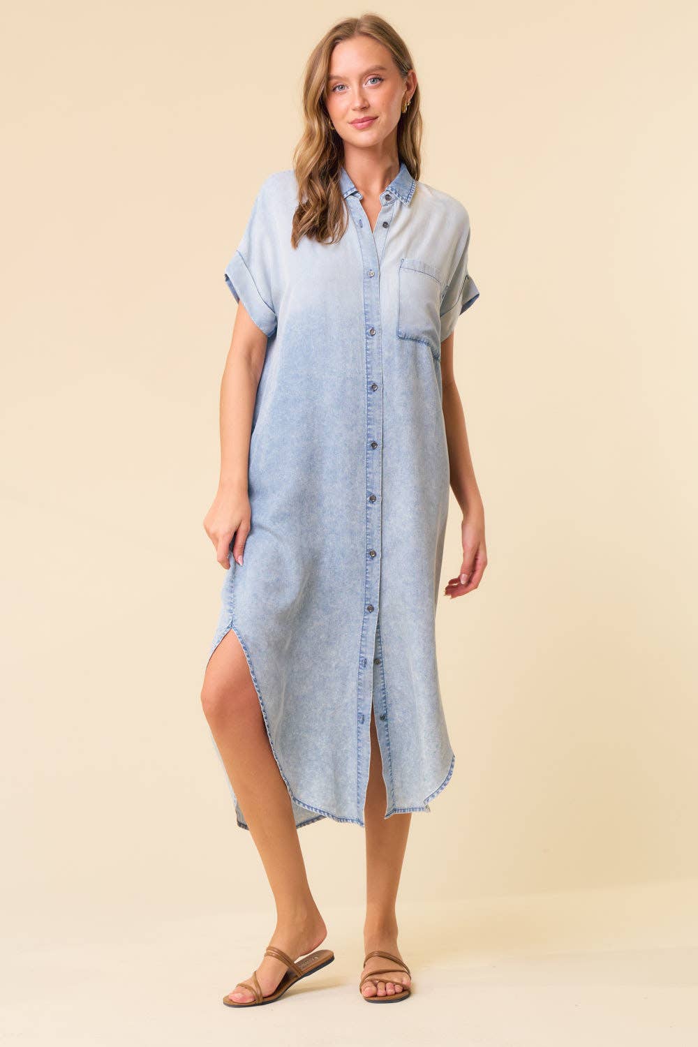 DOLMAN SHORT SLEEVE TENCEL DENIM SHIRTDRESS