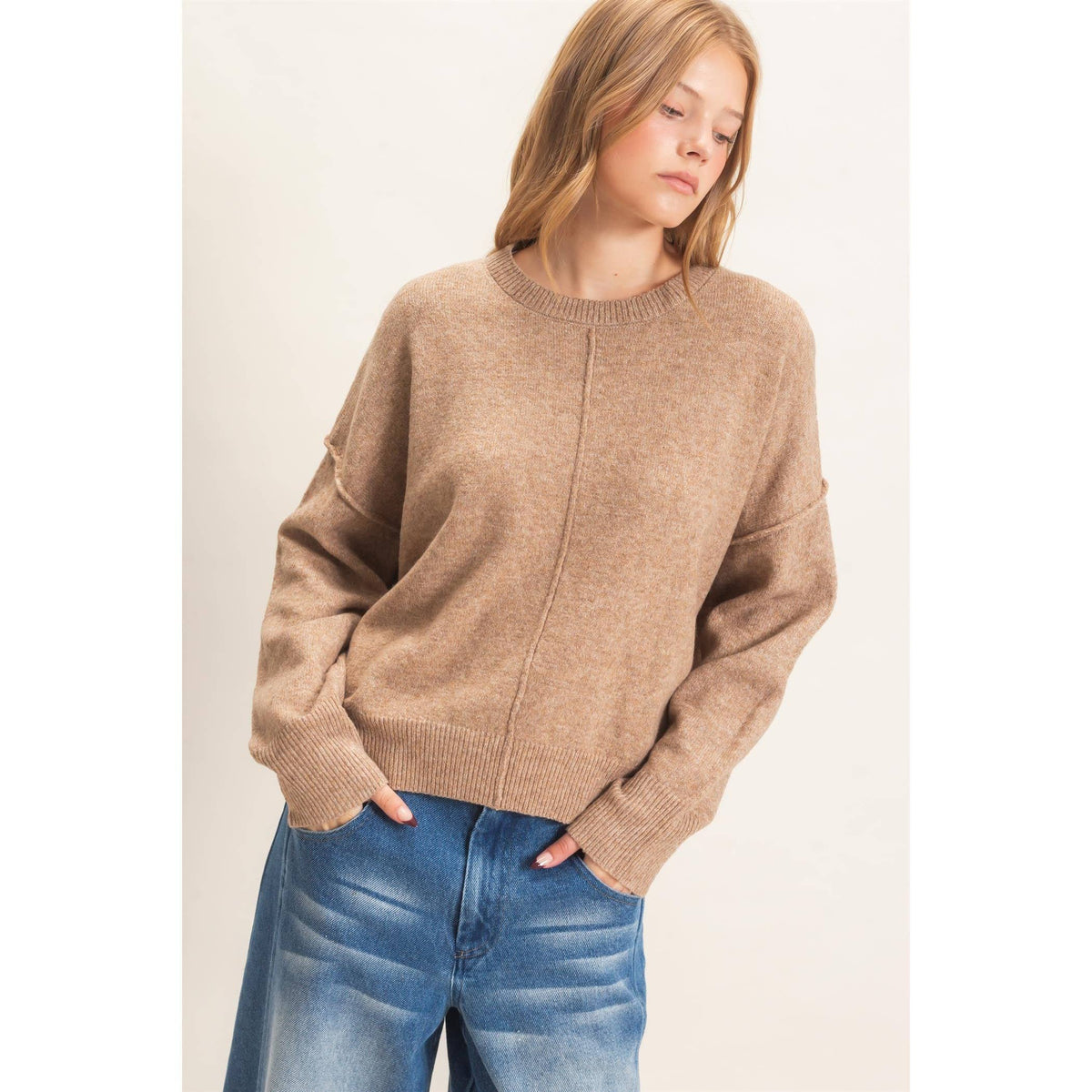 Crew Neck Sweater With Ribbed Hem