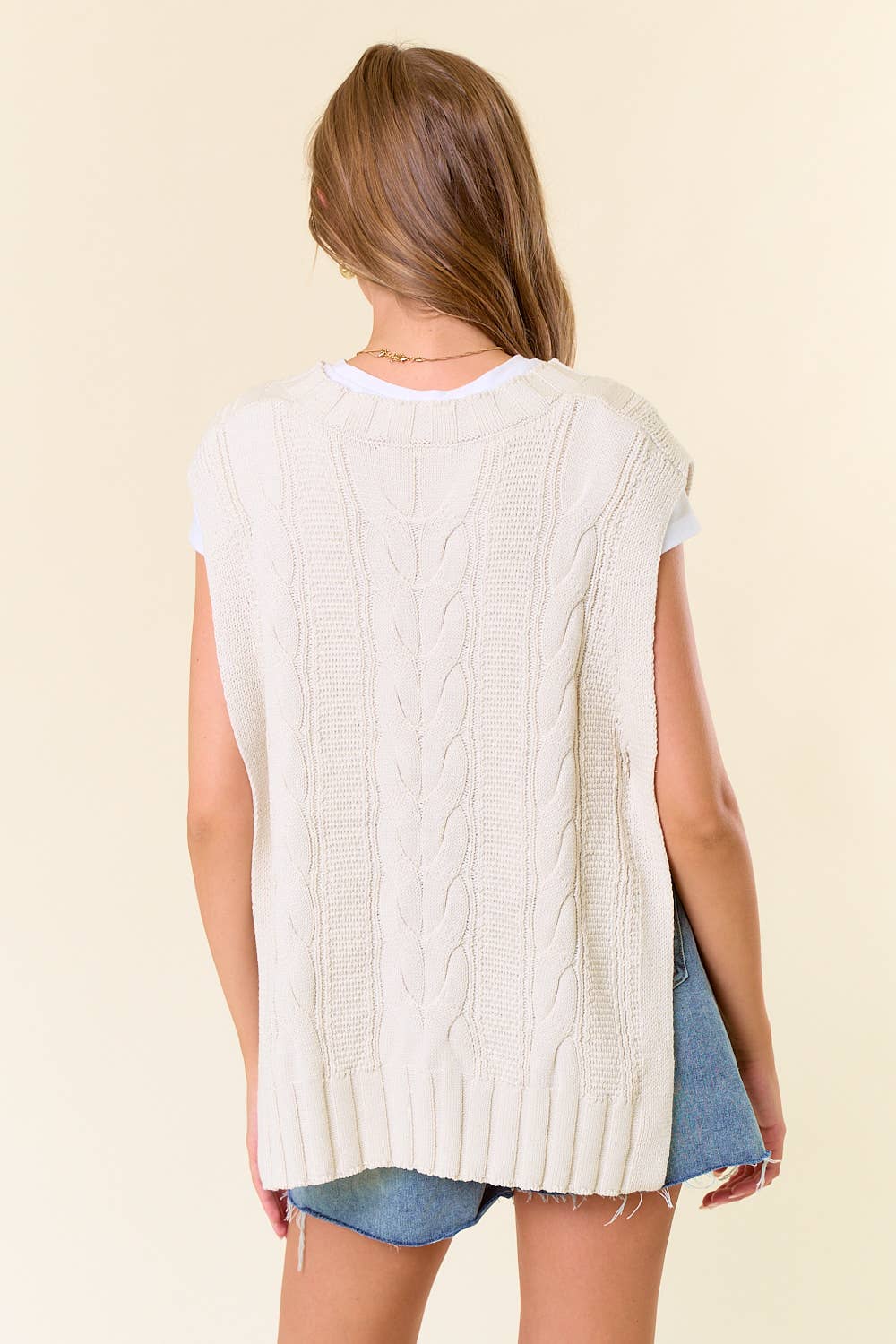 V-Neck Drop Shoulder Cable Sweater Vest