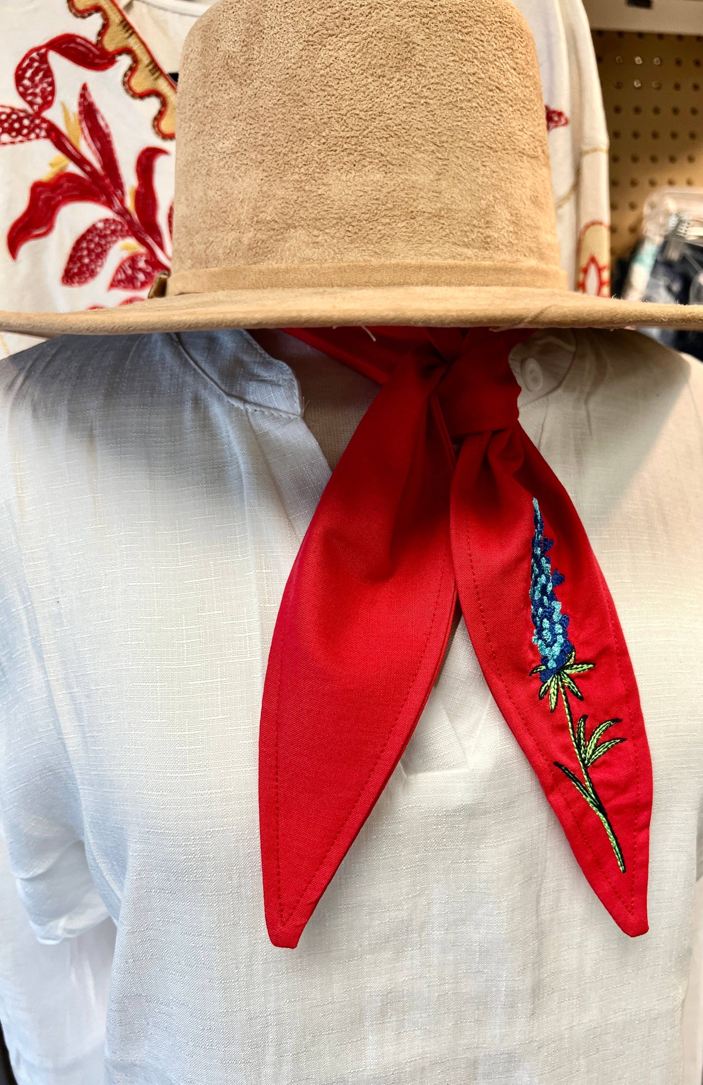 Bluebonnet Embroidered Ascot Scarf