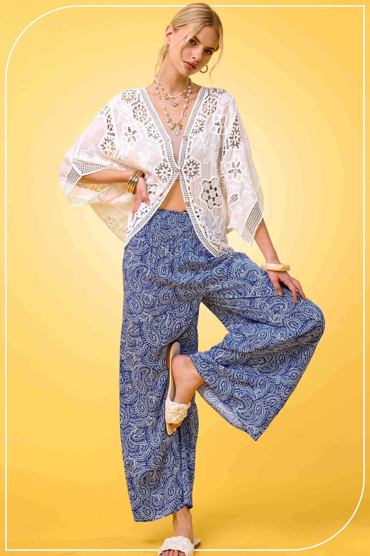 Boho Paisley Print Wide Leg Flowy Pants with Pockets
