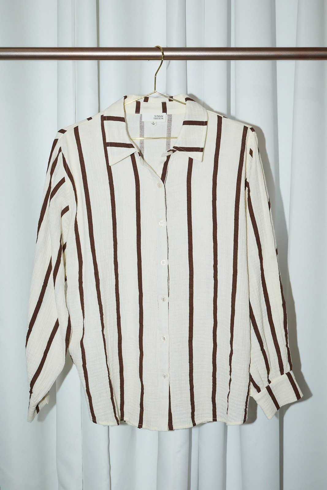 DOLMAN LONG SLEEVE BUTTON DOWN DOUBLE GAUZE STRIPE SHIRT