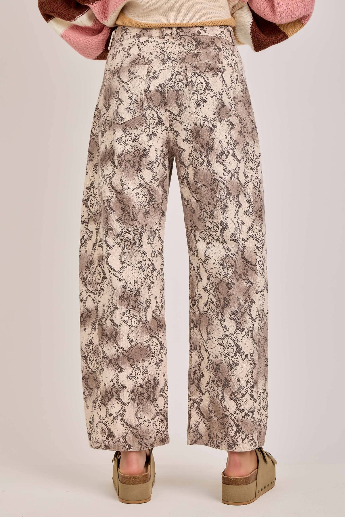 VINTAGE SNAKESKIN PRINT TWILL DENIM BARREL PANT