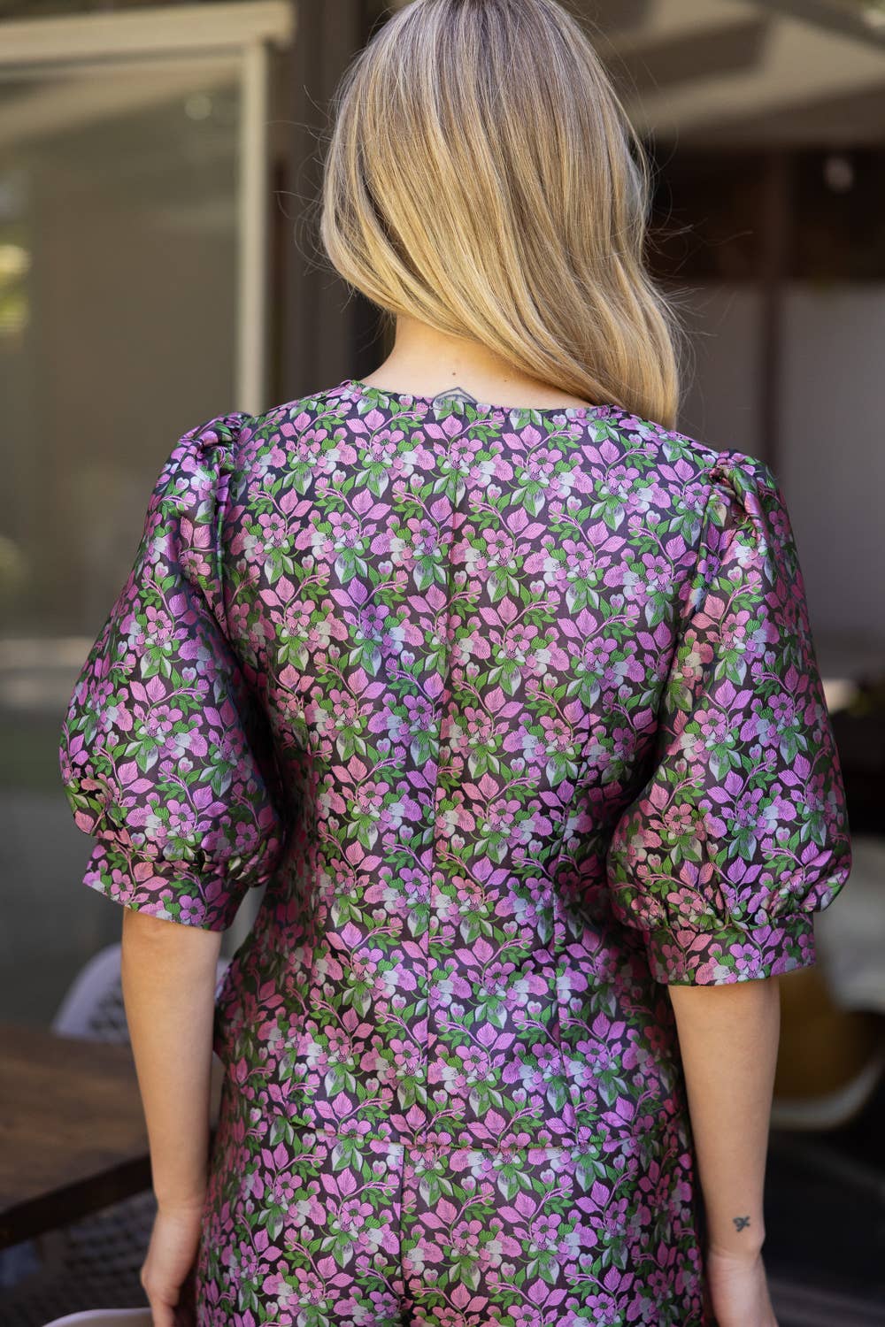 Button Up Floral Jacquard Top