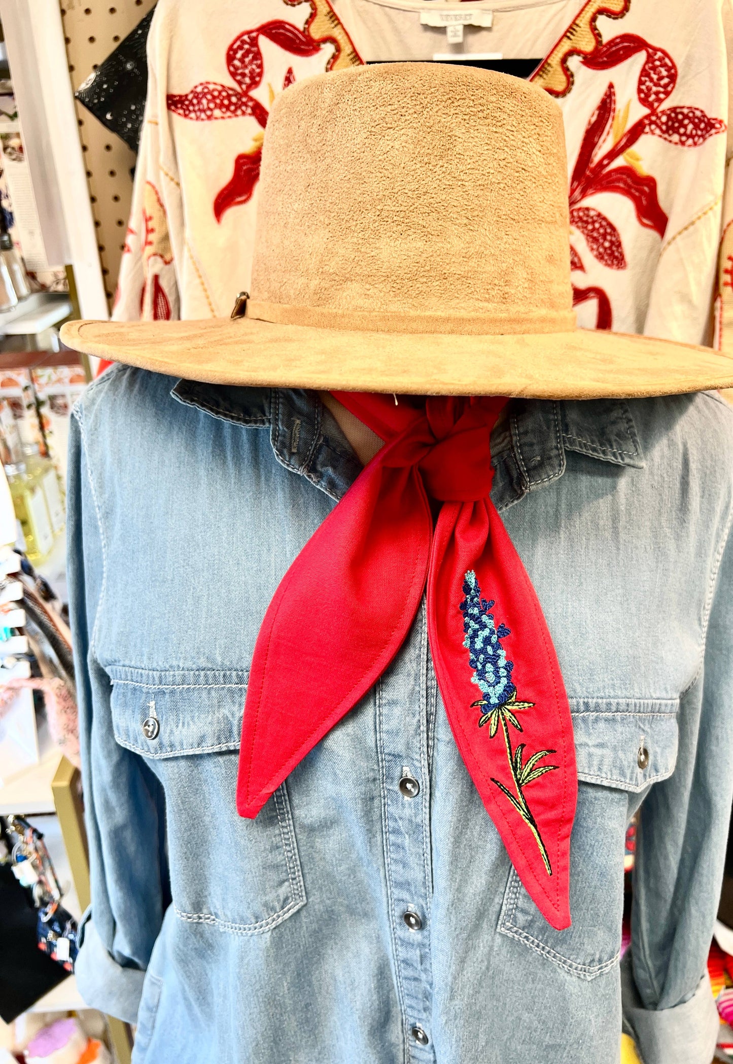 Bluebonnet Embroidered Ascot Scarf