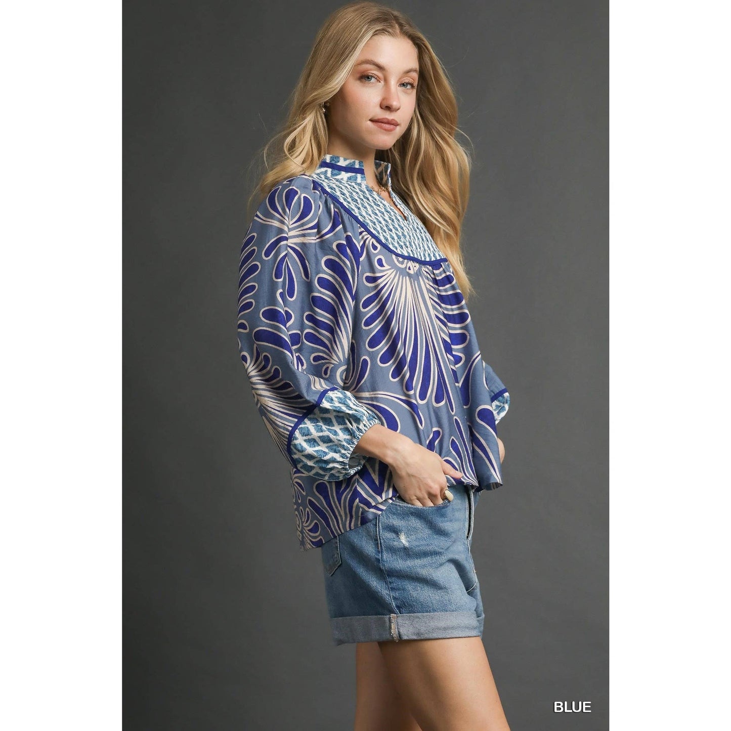 Print Smocked Yoke Top