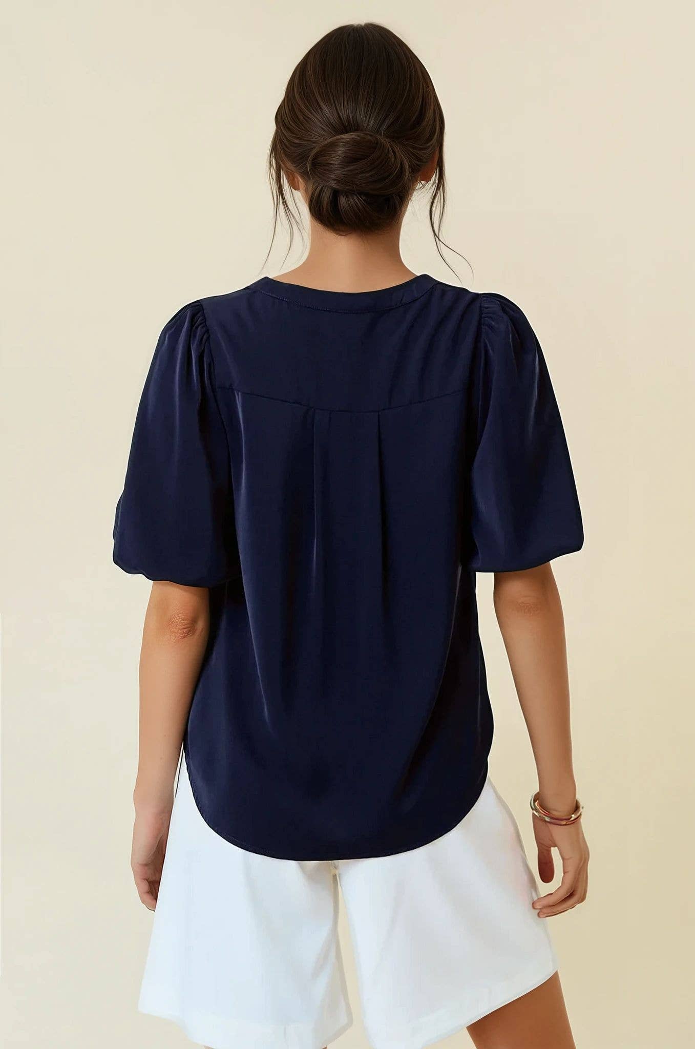 BUBBLE PINTUCK BUTTON DOWN BLOUSE