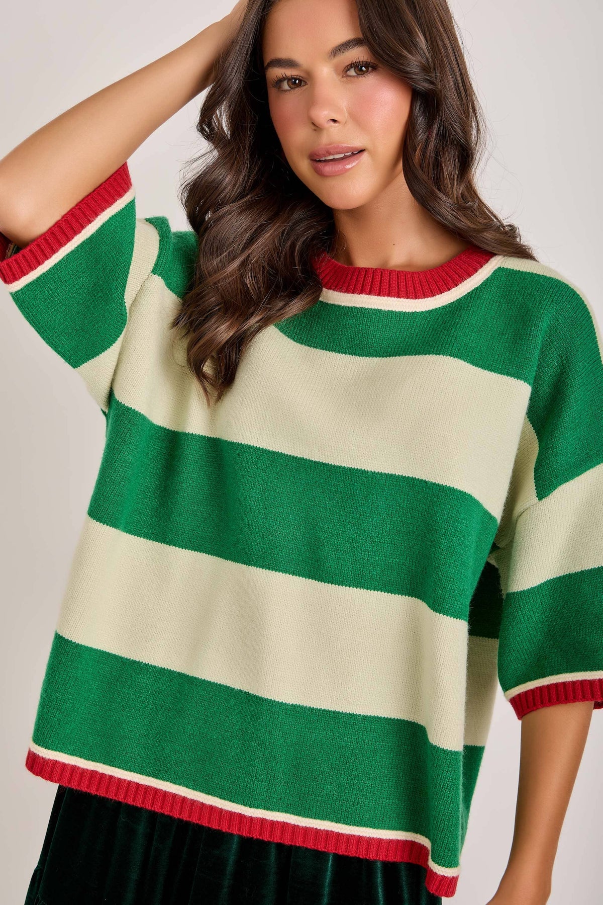 CHRISTMAS WIDE STRIPE LOOSE FIT SWEATER TOP