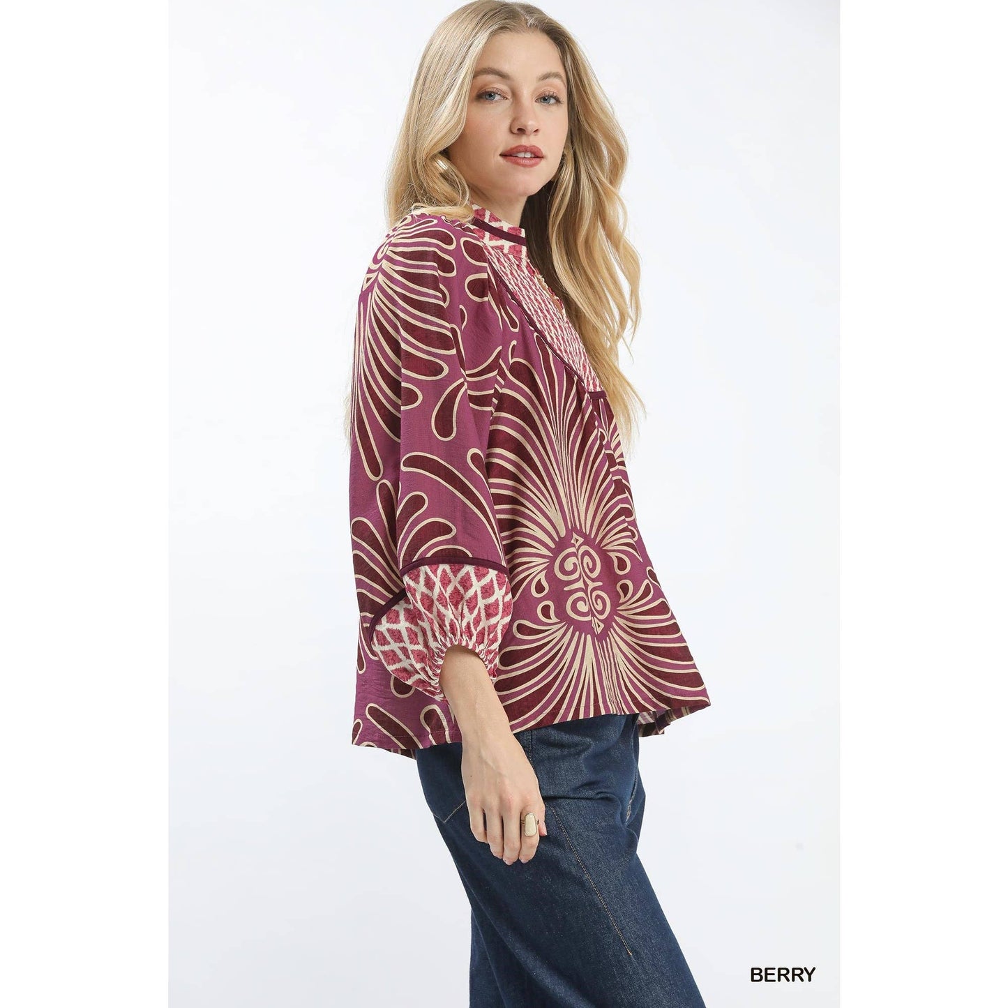 Print Smocked Yoke Top