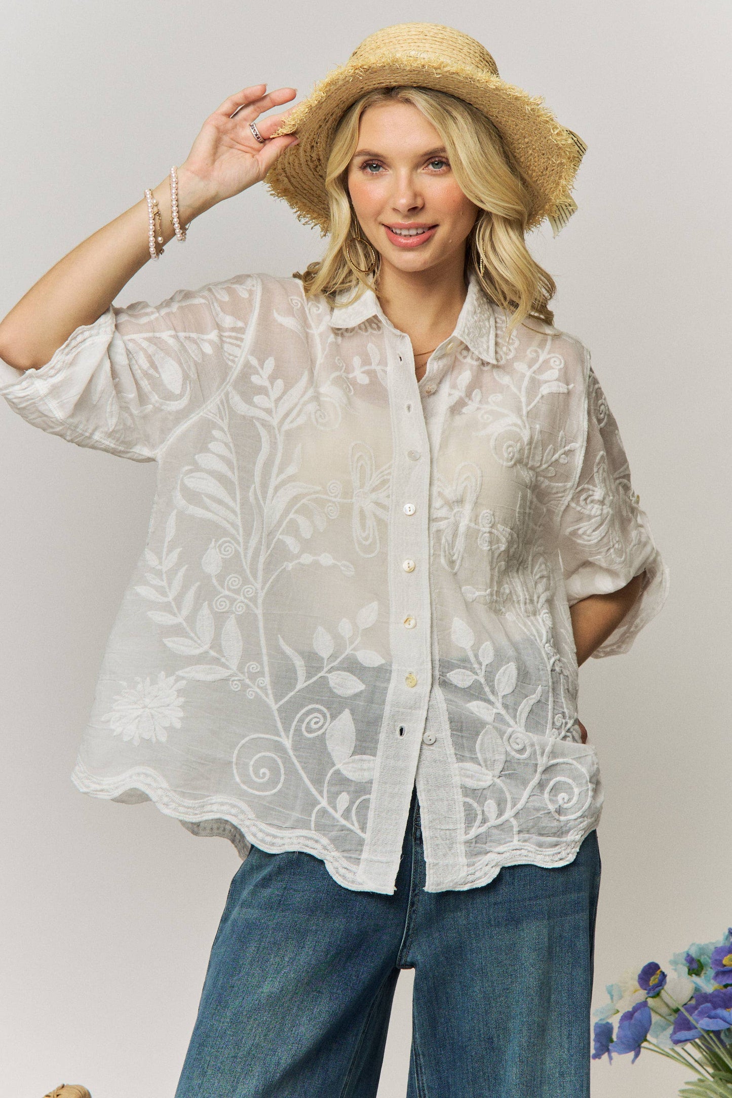 VINTAGE BOHO EMBROIDERED BUTTON-DOWN SHIRT