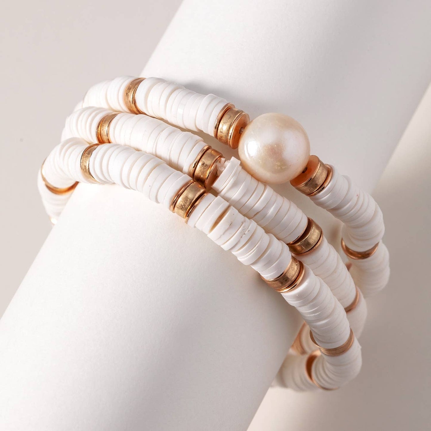 Pearl Glass Rubber Bead Bracelet Set