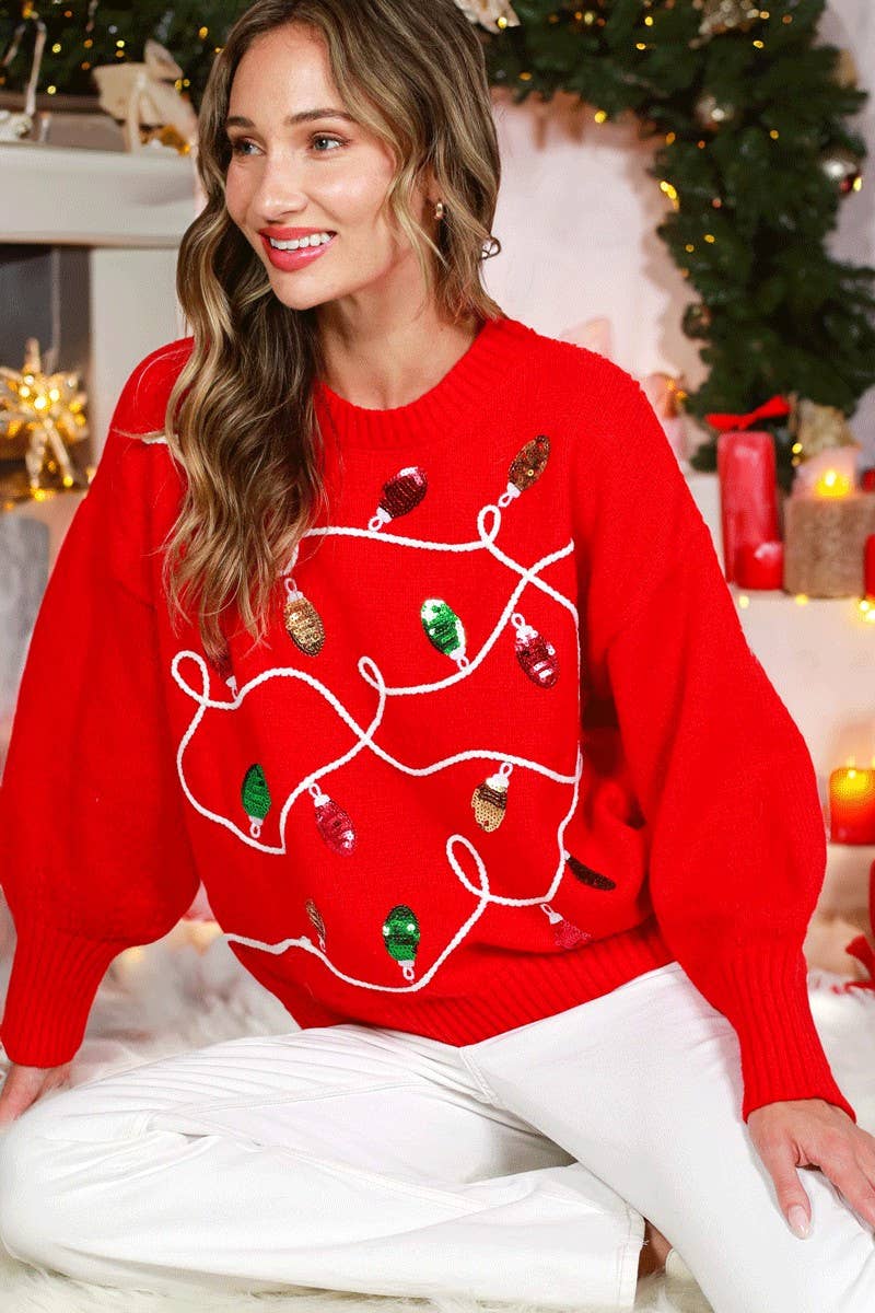 Colorful Christmas-Light Embellishment  Sweater