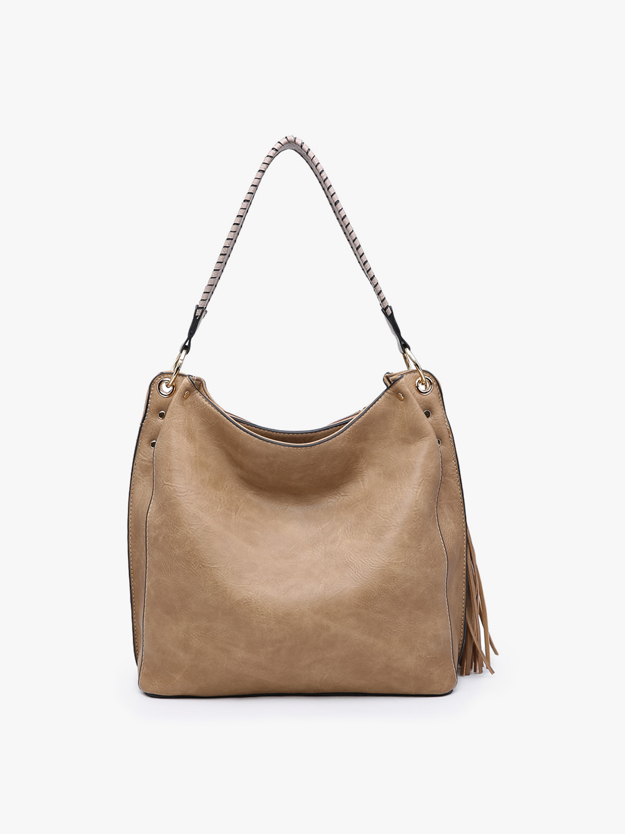 Three Compartment Tassel Hobo Bag