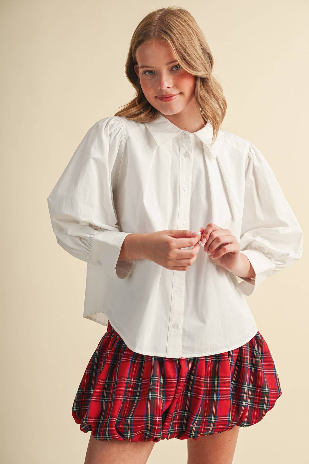 PUFF SLEEVE BUTTON DOWN TOP