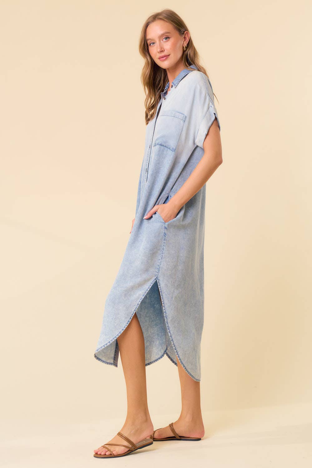 DOLMAN SHORT SLEEVE TENCEL DENIM SHIRTDRESS