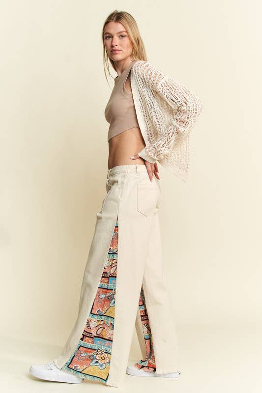 MID RISE PAISLEY PRINT PATCHWORK STRAIGHT LEG PANT