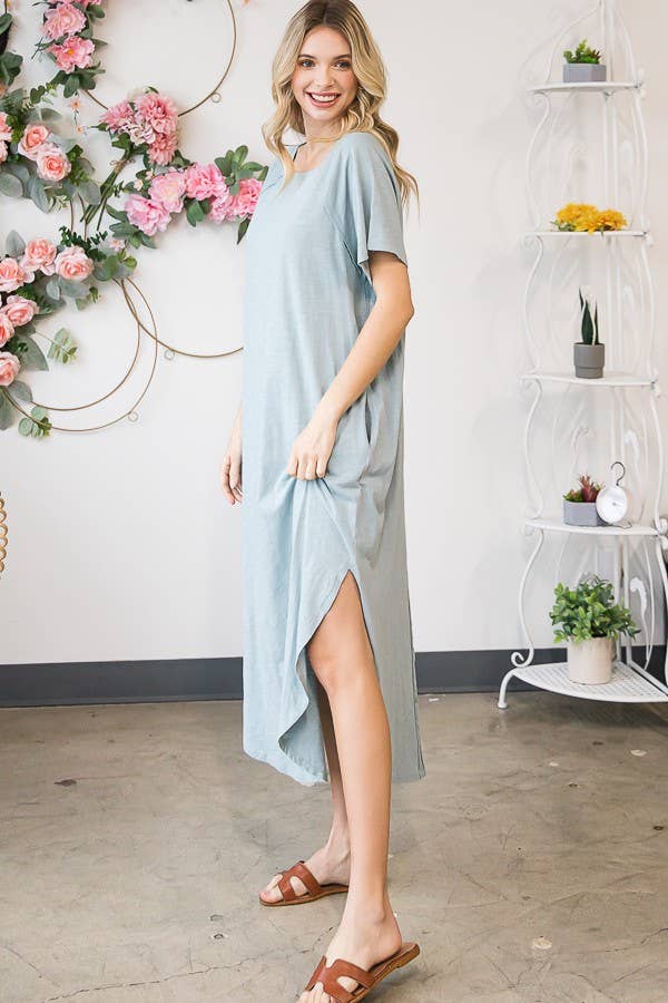 MINERAL WASHED MAXI SOLID SIDE POCKET DRESS