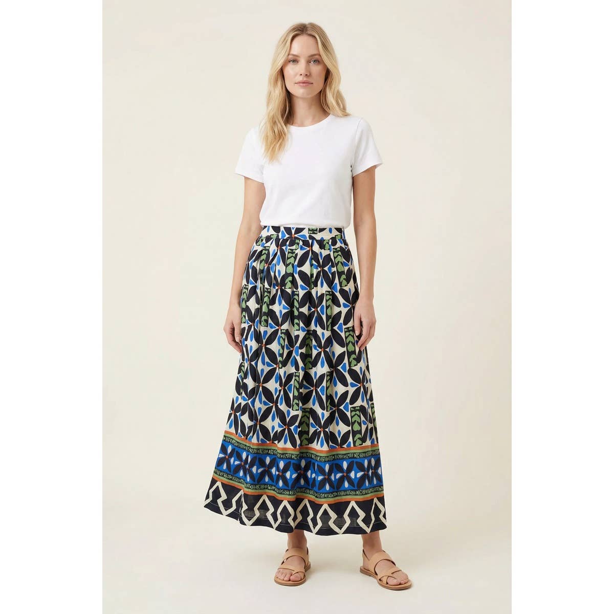 BORDER PRINTED MAXI SKIRT