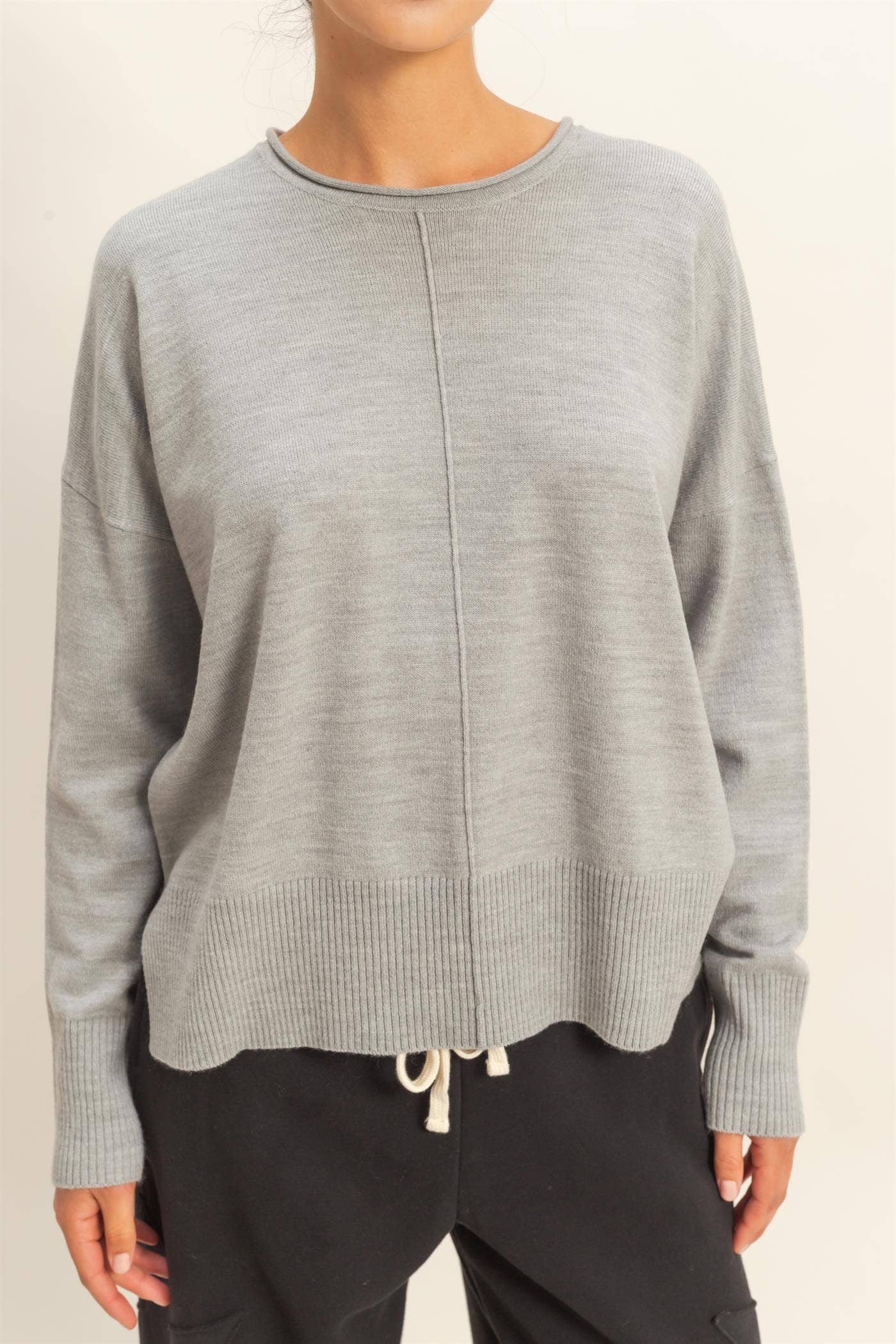 Round Roll Neck Drop Shoulder Sweater