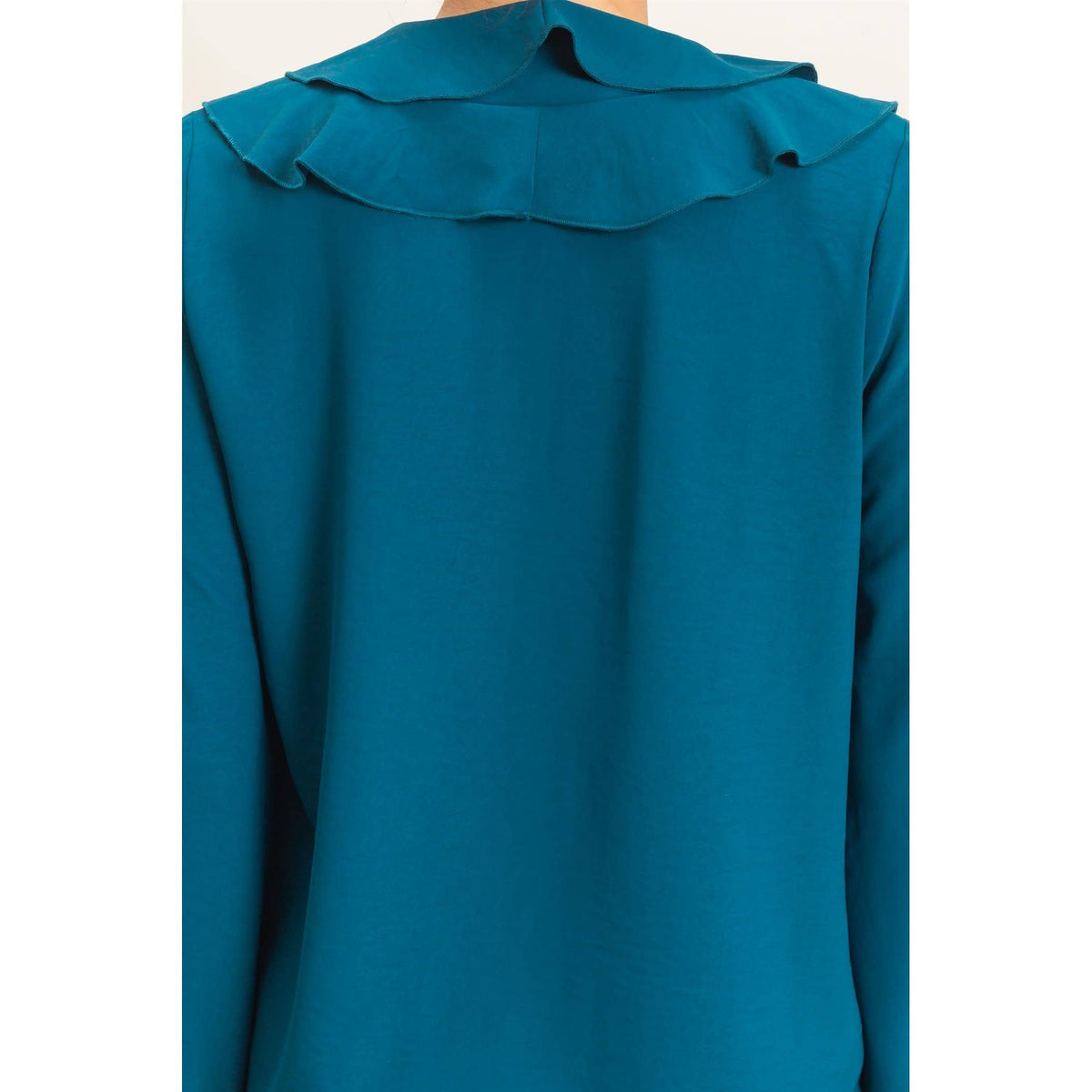 Ruffled V-Neck Button-Up Blouse