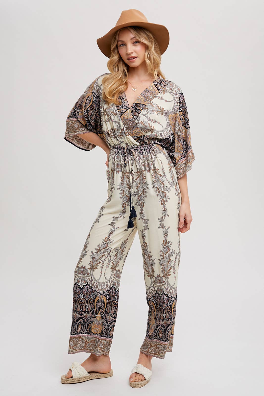 PAISLEY PRINT WRAP JUMPSUIT