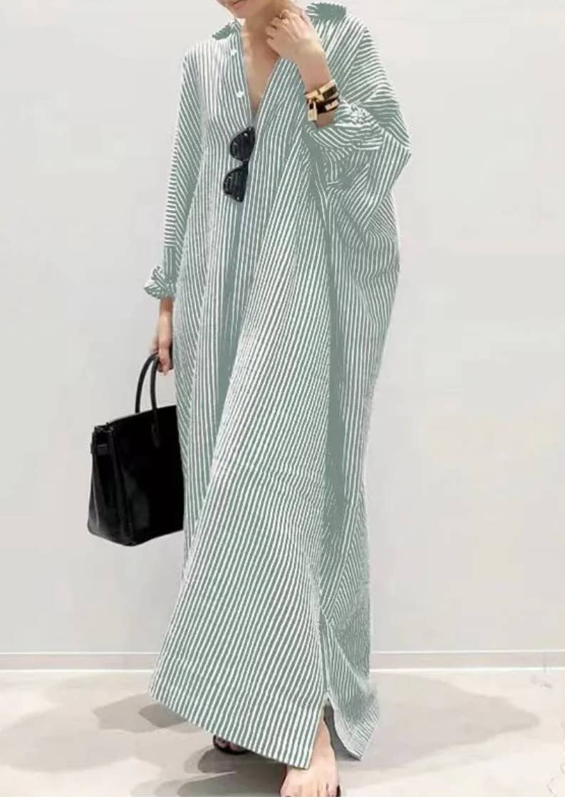 Stripe Shirt Maxi Dress