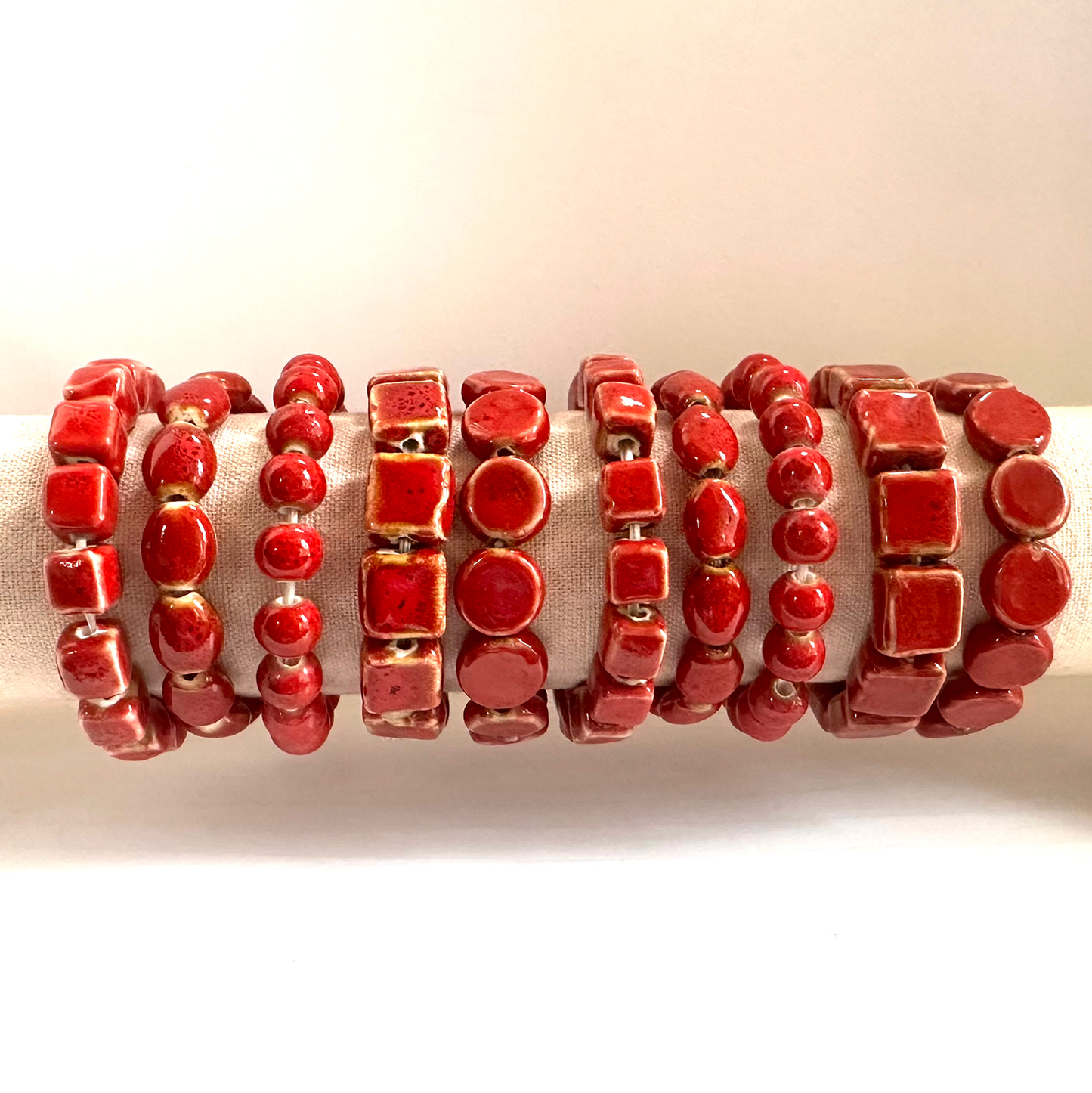 Red Clay Stretch Bracelets - Assorted shapes