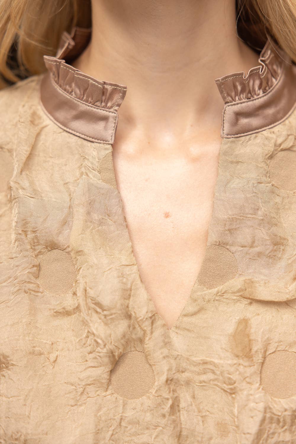 Satin Ruffled  Dotted Textured Top