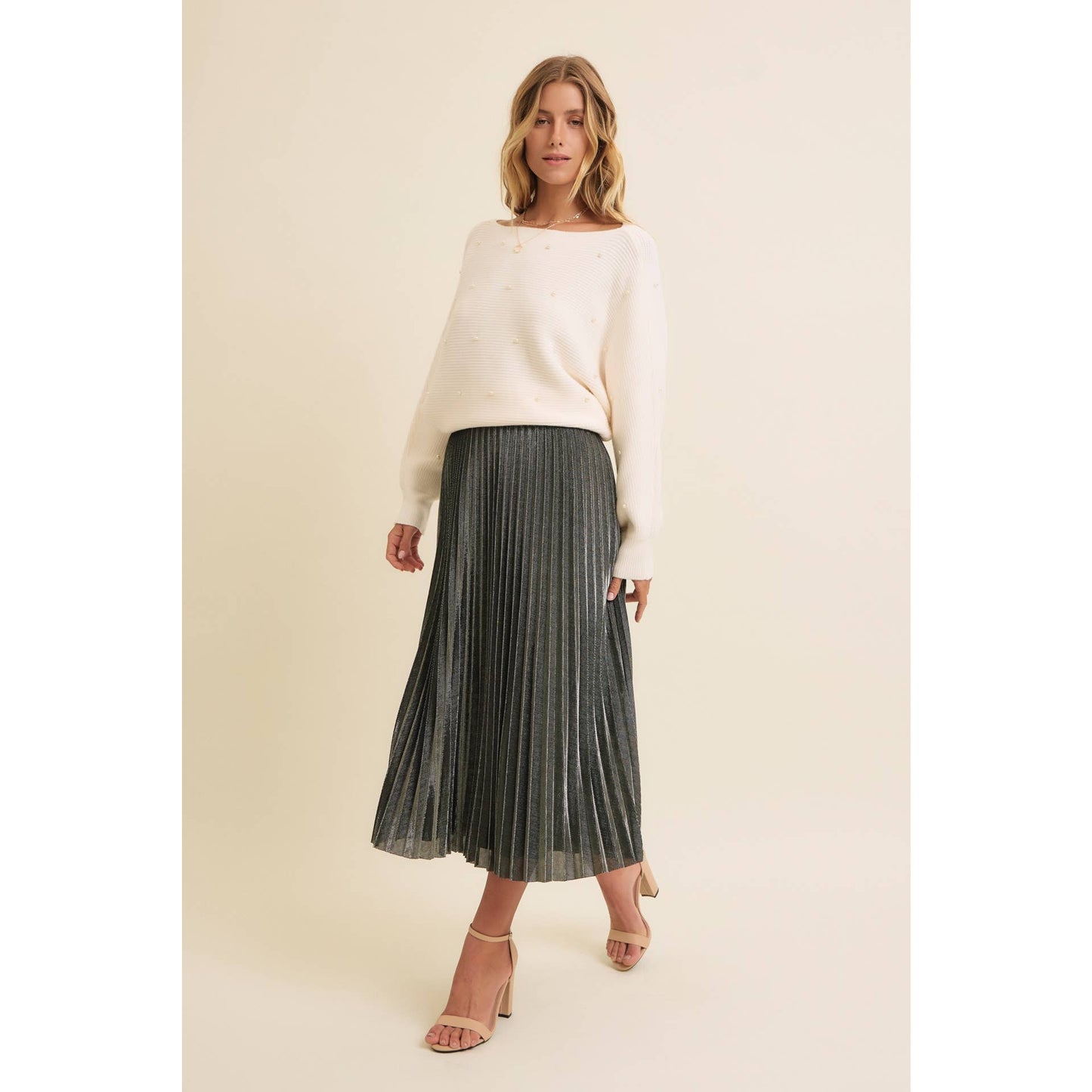 SPARKLING ACCENT PLEATED MIDI SKIRT