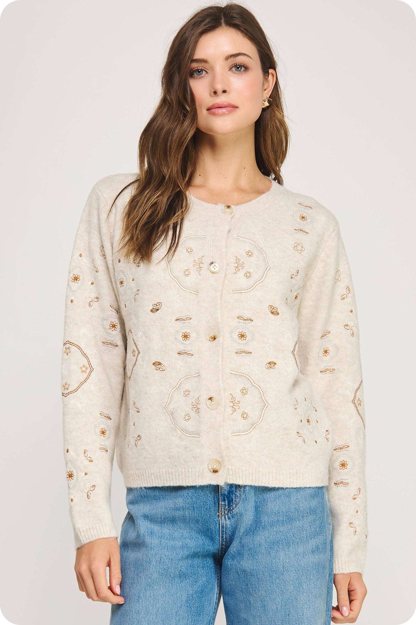 Embroidered Knit Sweater Cardigan