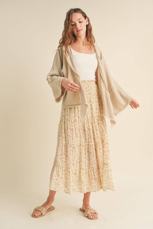 GAUZE KIMONO SLEEVE SELF TIE CARDIGAN