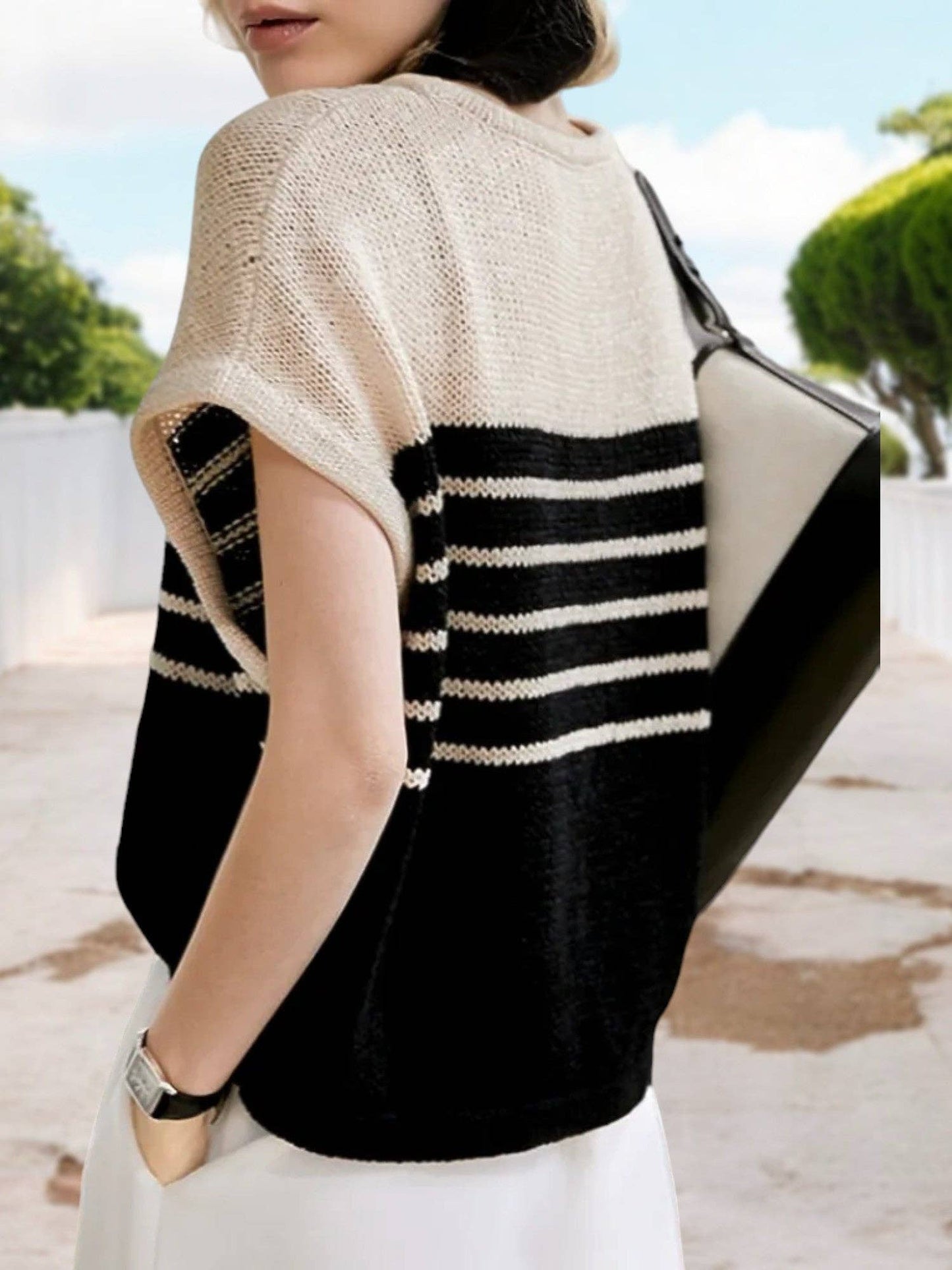 Striped Knit Sleeveless Sweater Top