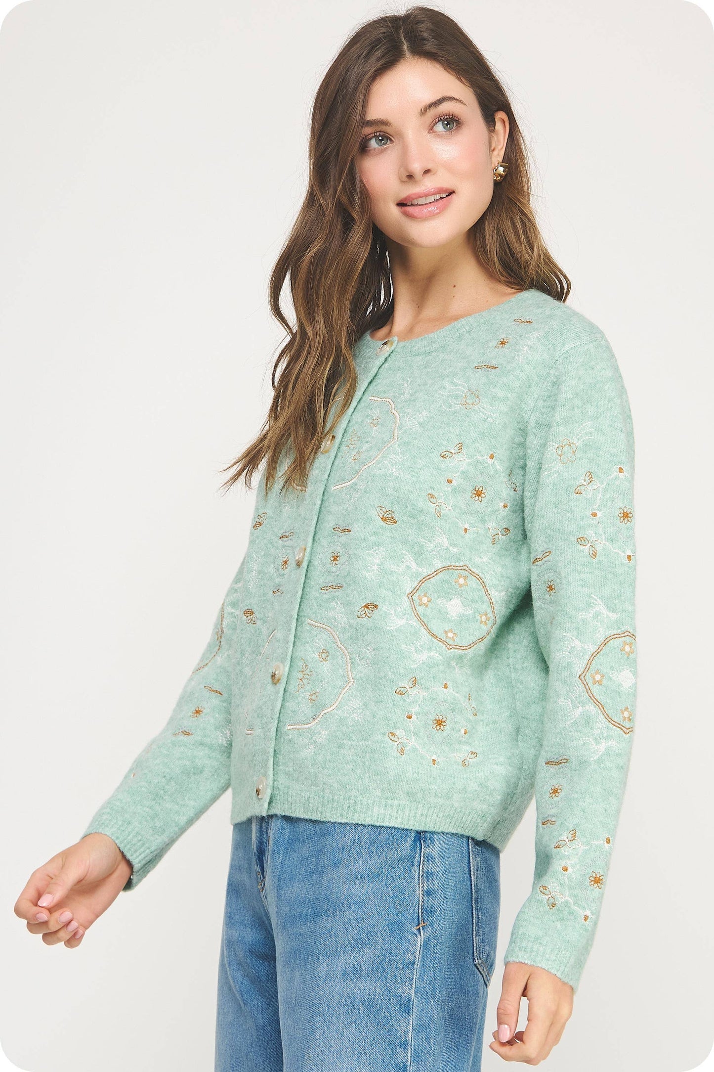 Embroidered Knit Sweater Cardigan