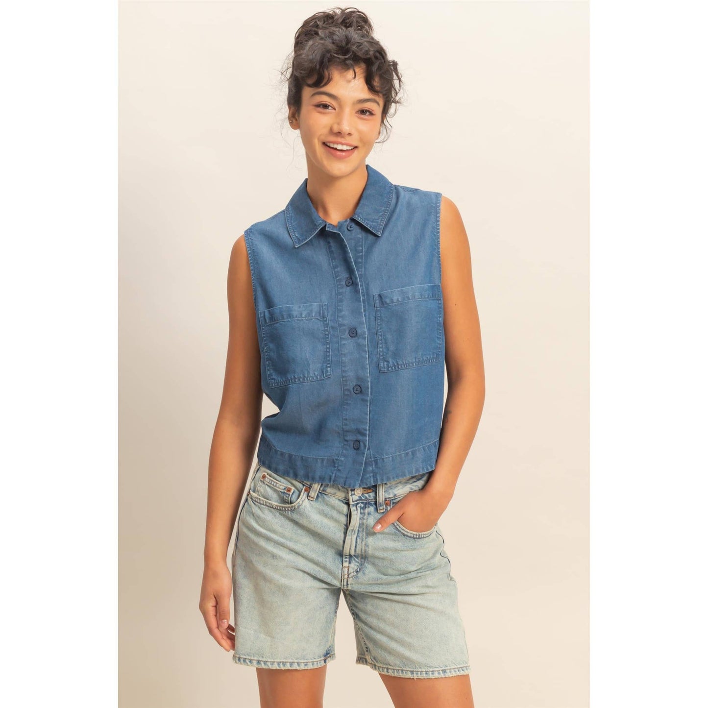 Sleeveless Button-Up Top