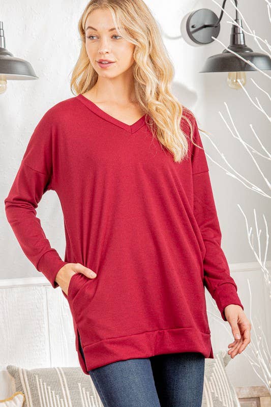 Long Sleeve Solid Black Tunic Top