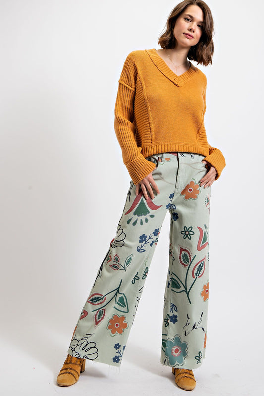 Printed washed Twill Pant