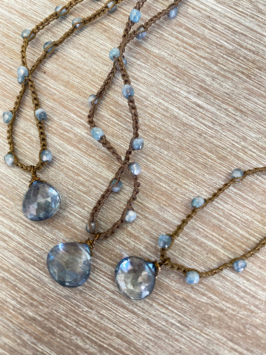 Indigo Quartz And Denim Czech Crystal Knotted Necklace