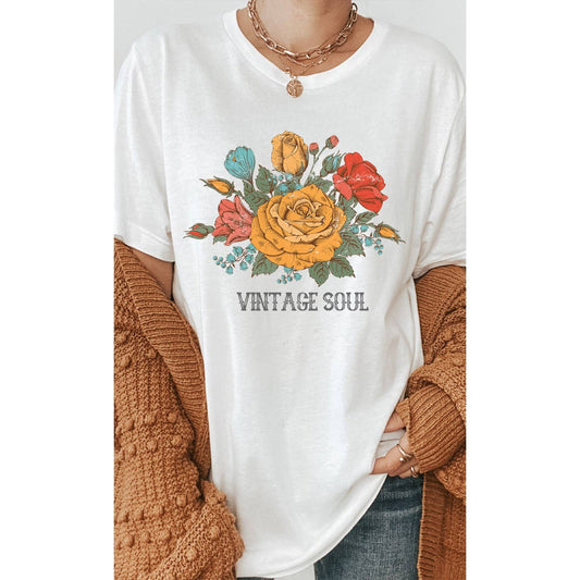 Vintage Soul Floral Rose Spring Flower Bouquet Plus Size Tee