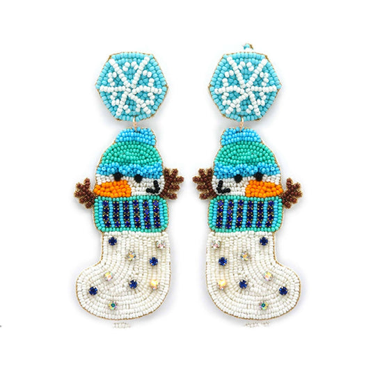 SEED BEAD WINTER SOCKS SNOW DANGLE EARRING